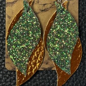 Handmade metallic and glitter faux leather earrings